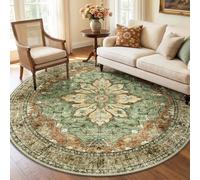 RELEANY Washable and Non-Slip Floor Rug, Vintage Distressed Medallion Floral Pattern, for Living Room, Bedroom, Dining Room, Brick Red, Rust, Neutral Brown, Burnt Orange