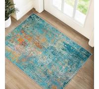 RELEANY Washable Area Rugs 2'x3' Non-Slip Modern Abstract Soft for Living Room Entryway Bedroom, Print Pattern, Teal Blue Green Orange Rust Red Coloreful