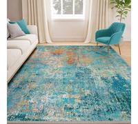 RELEANY Washable Area Rugs 5'x7' Non-Slip Modern Abstract Soft for Living Room Entryway Bedroom Nursery, Print Pattern, Teal Blue Green Orange Rust Red Coloreful