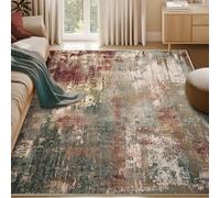 RELEANY Washable Area Rugs 5'x7' Non-Slip Modern Abstract Soft for Living Room Entryway Bedroom Nursery, Print Pattern, Brown Rust Red Green Blue Multi