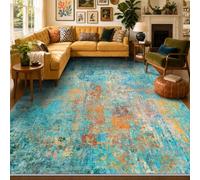 RELEANY Washable Area Rugs 8'x10' Non-Slip Modern Abstract Soft for Living Room Entryway Bedroom Kitchen, Print Pattern, Teal Blue Green Orange Rust Red Coloreful