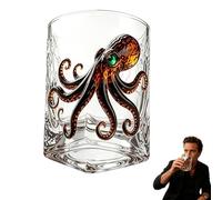 Release The Kraken Octopus Rum Glass, Nautical Pirate Themed Whiskey Tumbler, 3D Sea Creature Art Drink Cup, Clear Glassware for Bourbon Scotch Cocktail, Unique Bar Gift for Men Collectors