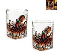Release the Octopus Glass, 3D Deep Sea Gothic Octopus Whiskey Glass, Unique Nautical Pirate-Bar Drinkware, Premium Display Glass for Rum Whiskey Wine, Gift for Dads Brothers Collectors (2PCS)