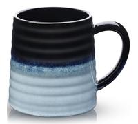 RELEDESA 700ml Extra Large Ceramic Coffee Mug with Big Handle, 25 Oz Handmade Glazed Texture Oversized Tea Cup for Office and Home, Hot and Cold Drinking, Microwave and Dishwasher Safe (Black Blue)