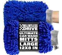 Relentless Drive Ultimate Car Wash Mitt - 2 pack Extra Large Size - Premium Chenille Microfiber Wash Mitt - Wash Glove - Lint Free - Scratch Free
