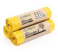 Relevo 30 Litre Bin Bags - Made from 100% Recycled Material. Yellow Bin Bags 30L - 55 cm x 60 cm. Includes 45 units of Pedal Bin Liners with Drawstrings