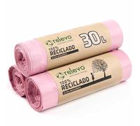 Relevo 30 Litre Scented Bin Liners - Pink Bin Bags. Made from 100% Recycled Material. Dimensions: 55 cm x 60 cm. Includes 45 units.