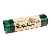 Relevo 50L Bin Bags - Made from 100% Recycled Material. Dimensions: 70 cm x 75 cm. Includes 10 Bin Liners 50L