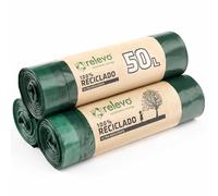 Relevo 100% Recycled Bin Liners, Heavy Duty 50 L, 30 Bin Bags with Drawstrings