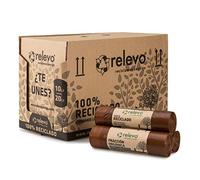 Relevo Brown Drawstring Bin Bags - 20L (Width 45 cm x Height 46 cm), 525 Bags (35 Rolls × 15 Bags) | Extra Strong Bin Liners| 100% Recycled LDPE from Greenhouses | Blue Angel Certified