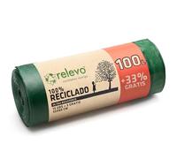 Relevo 100% Recycled Bin Liners, Heavy Duty 100 L, 13 Bin Bags with Drawstrings