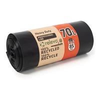 Relevo Professional Black Heavy Duty Bin Sacks - 70L (W 73cm × H 85cm), 10 Bags Per Roll | Extra Strong & Leak Proof | 75µm (Micrometers) | 100% Recycled LDPE