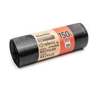 Relevo Professional Heavy Duty Black Bin Bags - 150L (Width 80 cm × Height 110 cm), 10 Bags per Roll | Extra Strong & Leak-Proof | 75 µm (Microns) | 100% Recycled LDPE
