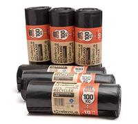 Relevo Professional Heavy Duty Black Bin Bags - 150L (Width 80 cm × Height 110 cm), 60 Bags (6 Rolls × 10 Bags) | Extra Strong & Leak-Proof | 75 µm (Microns) | 100% Recycled LDPE