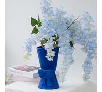 Relexome Blue Ceramic Vase with Bowknot 24.5cm Unique Cute Modern Decorative Bouquet Flower Vases for Home Living Room Table Decoration Women Girls Gifts