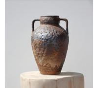 Relexome Ceramic Rustic Farmhouse Vase with 2 Handles, Brown 10" Vintage Distressed Clay Flower Vase, Pottery Terracotta Handmade Decor for Home Living Room Table Centerpiece