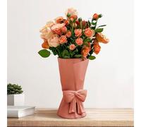 Relexome Ceramic Vase with Bow, 24.5 cm Modern Boho Design for Fresh Bouquet, Living Room, Bedroom, Table and Home Decoration, Terracotta Pink