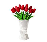 Relexome Fully Glazed White Ceramic Bow Vase Unique Cute Decorative Bouquet Flower Vases 9.64 in
