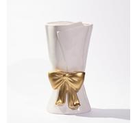 Relexome Fully Glazed White Ceramic Gold Bow Vase 9.64 in Unique Cute Modern Decorative Bouquet Flower Vases for Home Living Room Table Valentine's Day Decor Women Girl Gifts