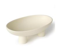 Relexome Three-Legs Ceramic Fruit Bowl for Kitchen Counter 10.24 Inch Modern Decorative Pedestal Bowl Oval Footed Serving Fruit Bowls Basket for Key Candy Breads Entryway Table Decor (Matte Crème)