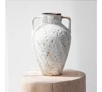 Relexome White Ceramic Rustic Vase with 2 Handles,10'' Vintage Farmhouse Stoneware Clay Flower Vase, Boho Pottery Terracotta Handmade Decorative for Home Living Room Kitchen