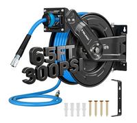 Relhost Retractable Air Hose Reel 6ft x 3/8" Hybrid Air Hose Max 300 PSI Heavy Duty Air Compressor Hose Reel with Double Arms Return