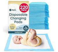 Reli. Disposable Baby Changing Mat (220 Pack) | Disposable Baby Changing Mats | 13" x 18" | Super Absorbent | Leak Proof, Waterproof, Quick Dry (Blue/White)