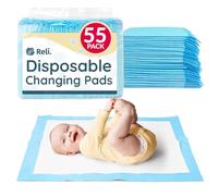 Reli. Disposable Baby Changing Mat (Pack of 55) | Disposable Changing Mat 13" x 18" Super Absorbent, Leak Proof, Waterproof, Quick Dry (Blue/White)