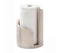 Reliable Paper Towel Holder With Wood Base And Iron Rod Designed For Continuous Kitchen Countertop Service(B washed white)