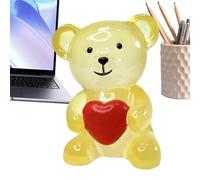 Reliable Resin Bear Figurine, Heart Design Desk Decoration, Compact 2.09x1.77x2.36 Inch Sturdy Piece, Stylish Ornament with Modern Style, Cute Animal Accessory for Bedroom Living Room Study Shelf Home