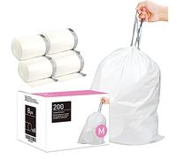 Reliable1st Custom Fit Trash Bags Compatible with simplehuman Code M (200 Count)| White Drawstring Garbage Liners 12 Gallon | 45 Liter