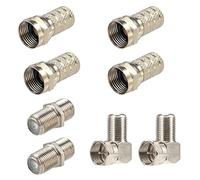 RELIAGINT 8PCS Satellite TV Connectors, 4 F Twist on Plug, 2 F81 Female Extension Coupler, 2 F Right Angle Adapter, All Metal Anti-rust, Compatible Freesat Freesky Virgin Media Sat socket, 8 Pack