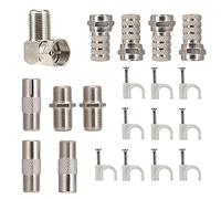 RELIAGINT F-TV, F Connector, F Extension Female, F to IEC Male TV Lead, TV Female Socket, F Right Angle Adapter, 7mm Cable Clip for Antenna, Satellite, Dish TV, Virgin, DBS, Freesky, Free Box, 20pcs