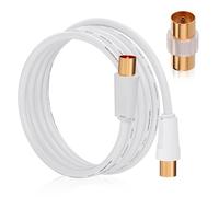 RELIAGINT TV Aerial Cable 2m - Pure Copper TV Coaxial Cable with Dual Shielding for Strong Signal - Straight or Right-Angle - Female-to-Female Adaptor Included - Fire-Resistant Aerial Connectors