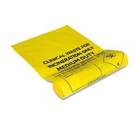 Reliance Medical | Clinical Waste Sack With Adhesive Strip To Identify And Highlight Hazardous Waste - Color Yellow - 66 cm x 42 cm Lenght x Width (Pack of 100)