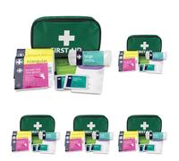 RELIANCE MEDICAL HSE 1 Person First Aid Kit in Small Green Pouch for Home Car Holiday and Workplace - Essentials for Everyday Situations (Pack of 5)