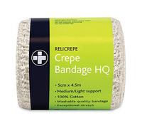 Reliance Medical Relicrepe Crepe Bandage HQ - Washable and Stretchable, Suitable for Treating Sprains, Strains and Minor Aches, 100 Percent Cotton, 5cm x 4.5m,Pack of 10