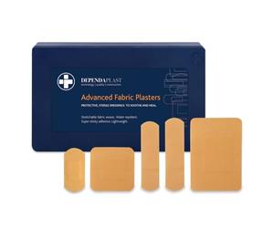 Reliance Medical Sterile Dependaplast Advanced Fabric Plasters - Latex-Free, Washproof, Low-Allergy, Assorted Sizes in Blue Box (Pack of 120)