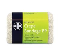 Reliance Medical White BP Grade Cotton Relicrepe Crepe Bandage Soft, Comfortable, Medium/Light Support And Non-Sterile Bandage Designed For Sprains, Strains, And Minor Aches (7.5cm x 4.5m, Pack of 10)