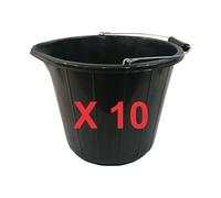 RelianceUK 10 X 14L Black Plastic Builders Bucket with Metal Handles - Heavy Duty Large Bucket for Garden Use, Carwash, Cement Mixing, Water Storage & Buckets for Car Washing (14 Litre / 10 Pack)