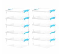 RelianceUK 10 X 2.5L Underbed Plastic Storage Box with Lid - Stackable Storage Containers with Clip Lock Lids for Home, Office, Kitchen, Shelves, Accessories and Small Items (2.5 Litre / 10 Pack)