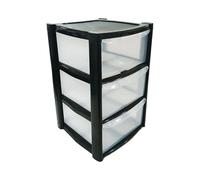 RelianceUK 3 Tier Large Black Plastic Storage Drawers | Stackable Storage Unit for Home, School, Office, Stationary | Durable Chest Plastic Drawers for Clothes and Essentials - L39 X D38 X H61CM