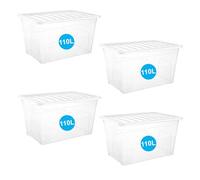 RelianceUK 4 X 110L Extra Large Plastic Storage Boxes with Lids | Clear Strong Storage Box for Clothes Shoes Garage (110 Litre / 4 Pack) Stackable Heavy Duty Tubs | Home Office BPA Free Containers