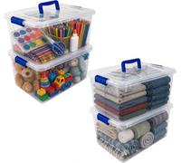 RelianceUK 4 X 15L Plastic Storage Box with with Lids and Handle - Nestable, Stackable, Durable Multi Purpose Clear Containers for Home, Kitchen and Office Tubs (15 Litres / 4 Pack) Made in U.K.