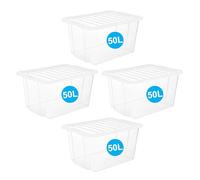RelianceUK 4 X 50L Plastic Storage Boxes With Lids | Large Plastic Storage Boxes for Clothes Shoes Crafts | Multipurpose Storage Box With Lid Home Office Kitchen Garage (50 Litre / 4 Pack)