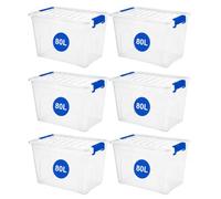 RelianceUK 6 X 80L Large Plastic Storage Box with Clip Lock Lid - Strong Stackable Storage Boxes 80 Litres - Home, Office, Kitchen, Storage Containers | Made in UK (80 Litre / 6 Pack)