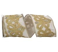 Reliant Ribbon 93441W-810-10D Dupoine Regal Jewel Scroll Trim Embroidery Wired Edge Ribbon, 4 Inch X 5 Yards, Ivory