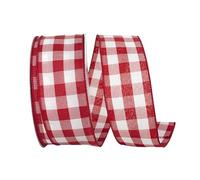 Reliant Ribbon Celine Plaid Twill Wired Edge Ribbon, 2-1/2 Inch X 50 Yards, White/red