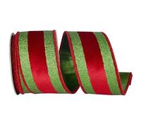 Reliant Ribbon Glitter Stripped Velvet Touch Deluxe Metallic Backed Wired Edge, Red/Green, 2-1/2 Inch, 5 Yards