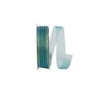 Reliant Ribbon Metallic Organza Stripe, Teal, 5/8 Inch, 25 Yards